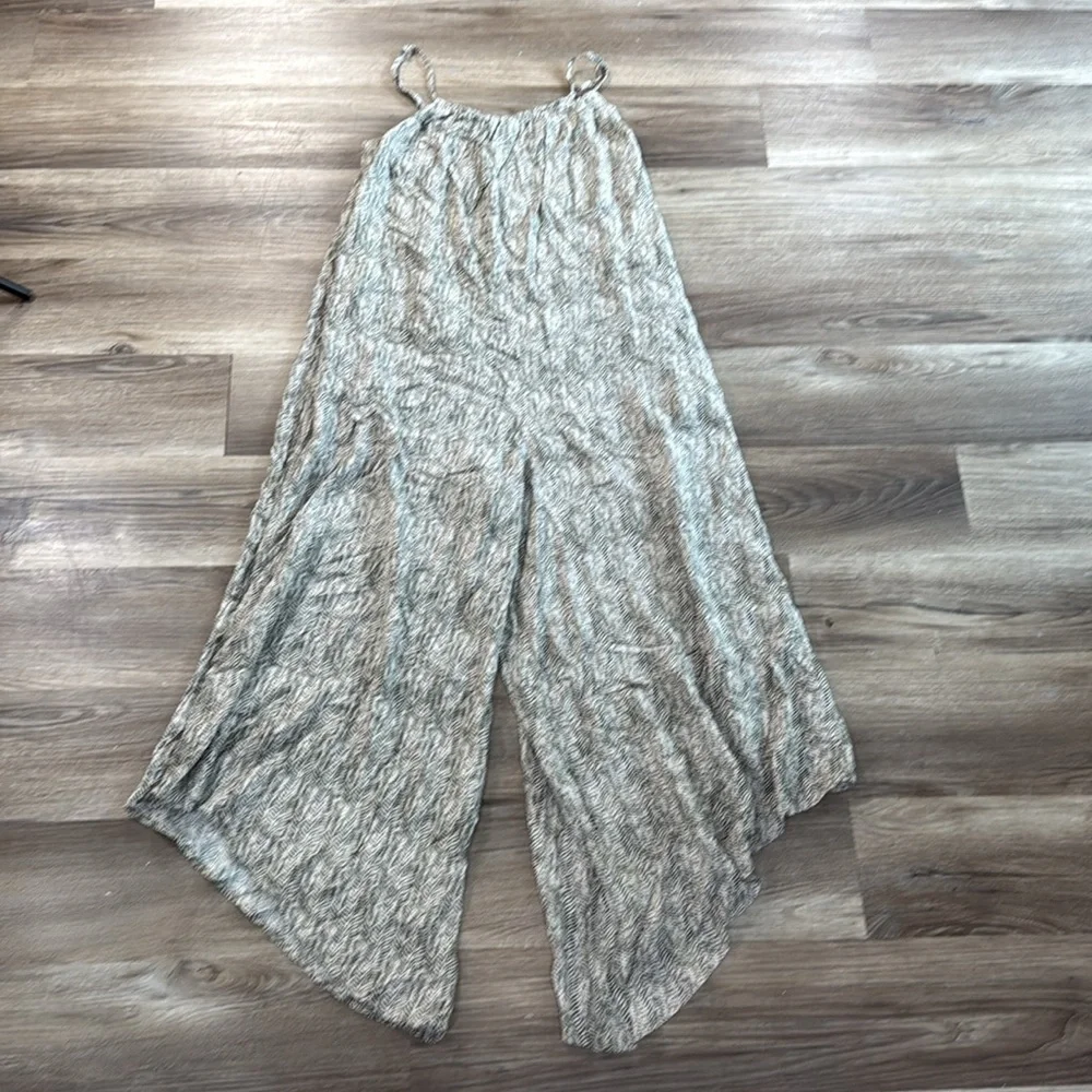 Kori Women's Size Small Overalls Jumpsuit Green Beige‎ Adjustable Palazzo